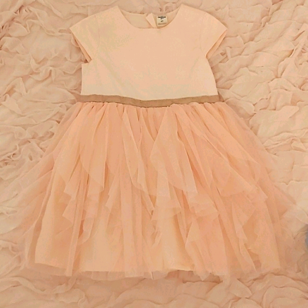 Peachy pink gorgeous dress rose gold trim EUC